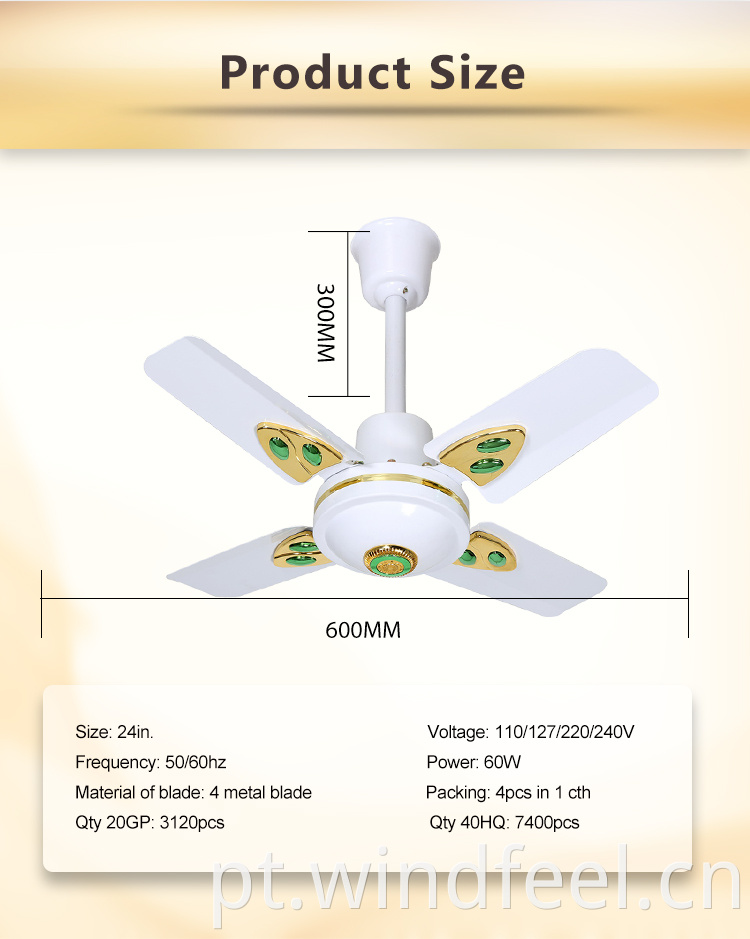 Ventilador de teto elétrico útil de 24 polegadas com decoração 110V-220V